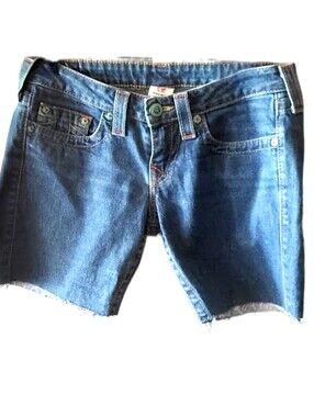 True Religion Cut Off Denim Shorts Women's 29 Blue Low Rise USA Y2K